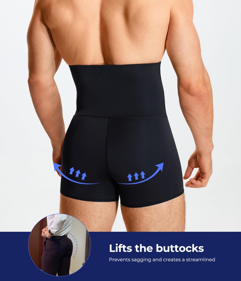 TAILONG Men Tummy Control Shorts High Waist Slimming Underwear Body Shaper Seamless Belly Girdle Boxer Briefs (Black with Fly, 2XL) - Image 2